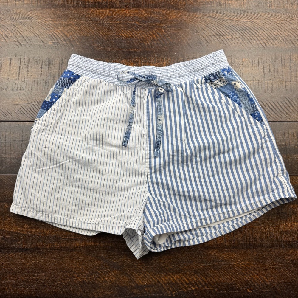 American Eagle Patchwork Striped Seersucker Shorts Blue S Coastal Boho Summer